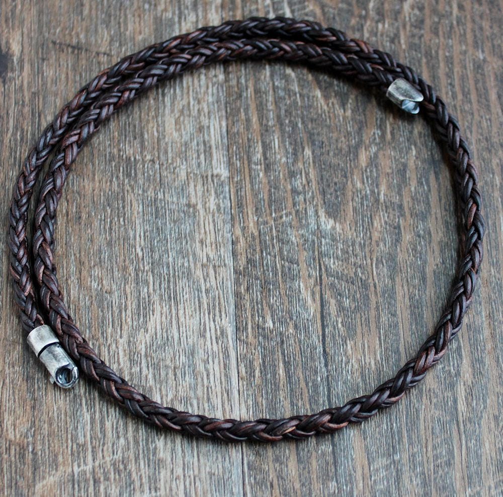 Collier Pour Homme Fossil En Cuir Brun Avec Fermoir Mousqueton - Longueur 50cm - Style Casual En Acier Inoxydable