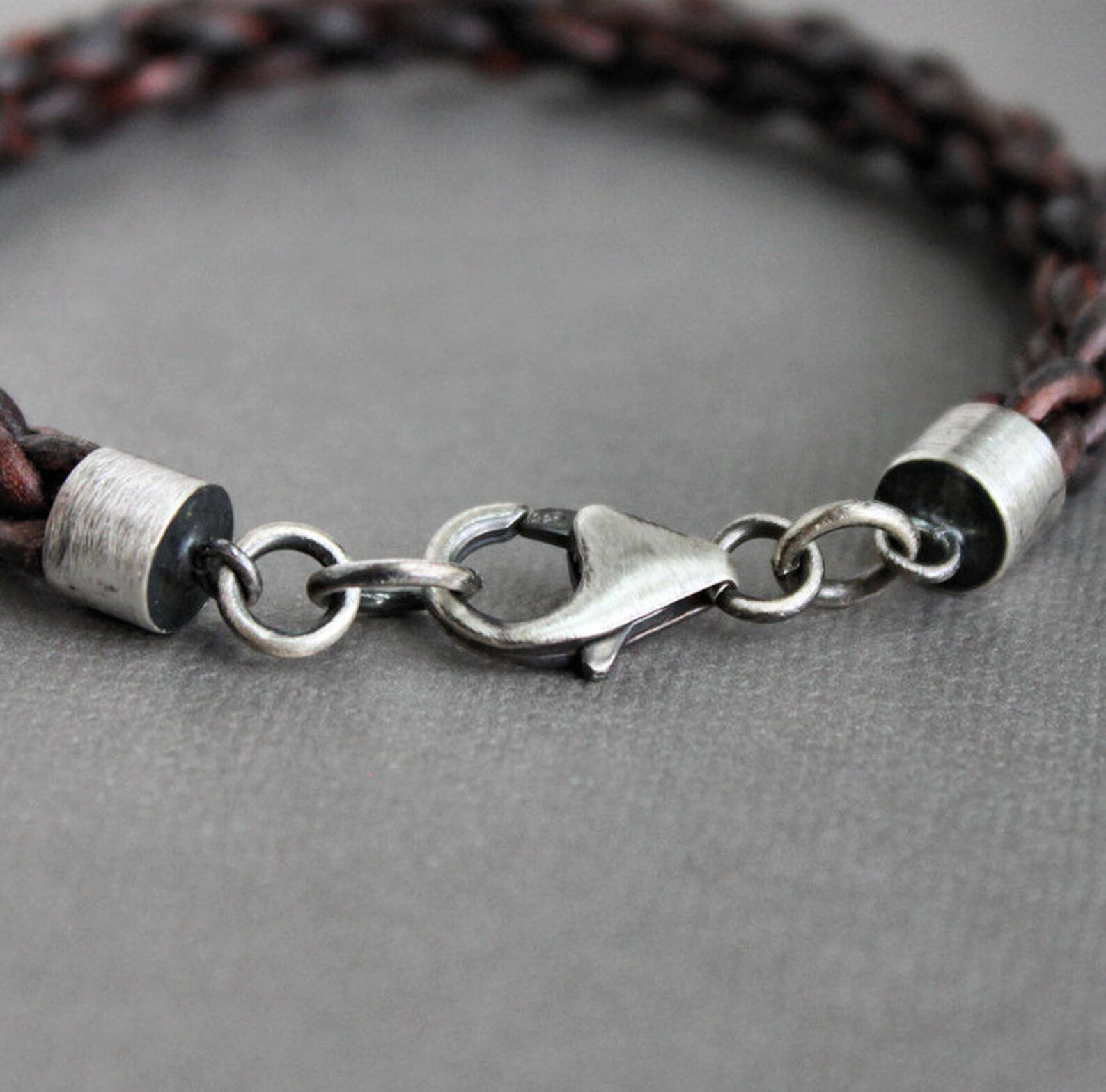 Mens Brown Leather Necklace Thick Braided Cord Sterling Silver Etsy