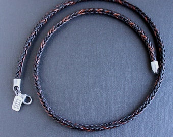 Mens Brown Leather Square Braid Necklace, Sterling Silver Clasp