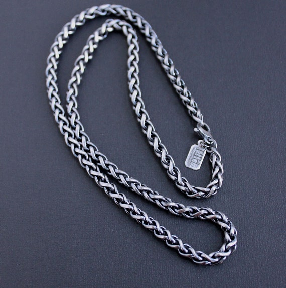 Mens 5mm Wheat Chain Necklace Oxidized 