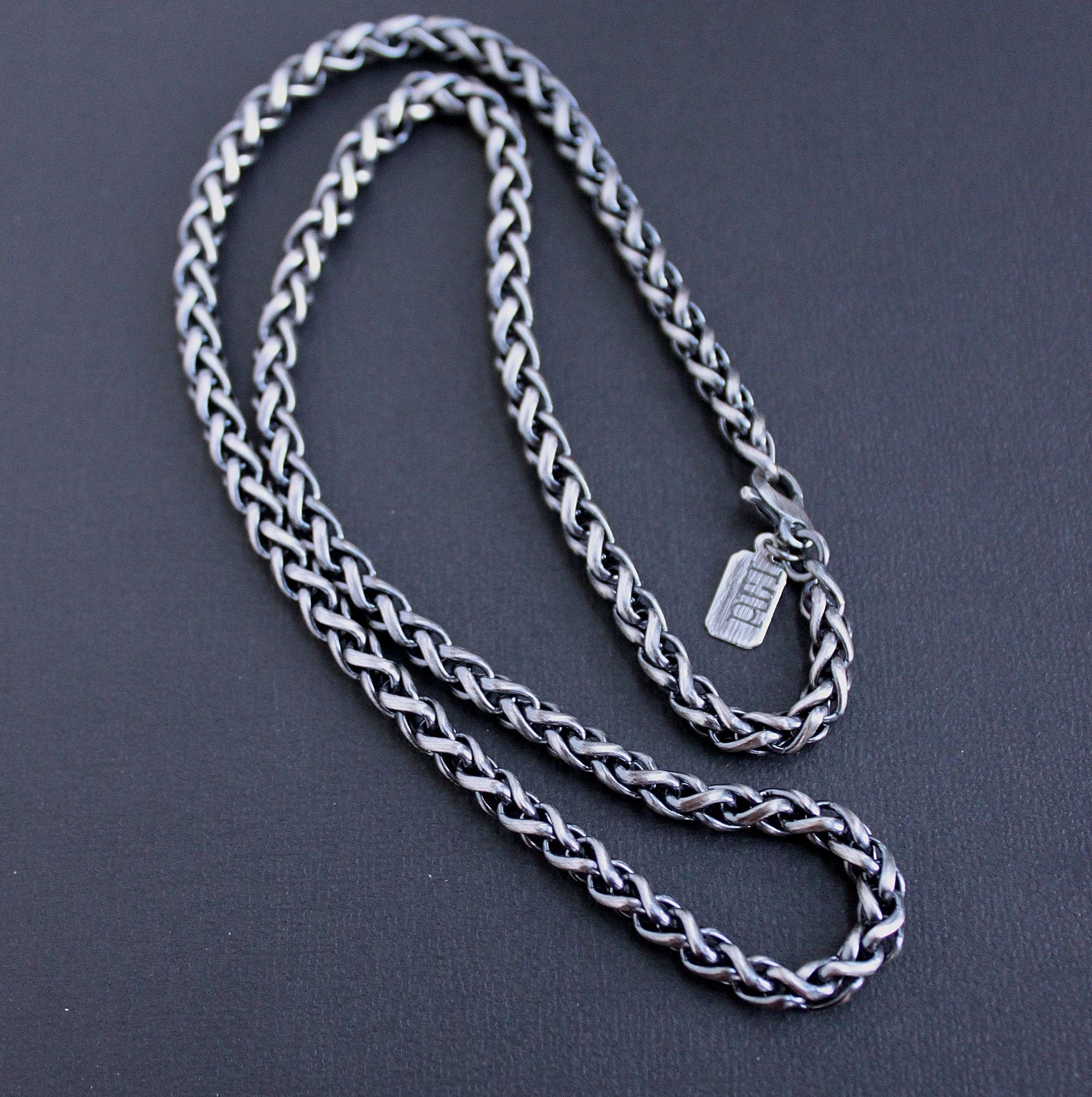 Mens 5mm Wheat Chain Necklace Oxidized 