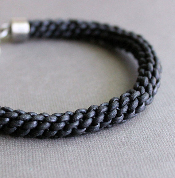 Items similar to Thick Braided Leather Bracelet Black Cord Mens Jewelry on Etsy