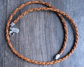 Mens Leather Braid Necklace, Light Brown Cord, Sterling Silver Clasp