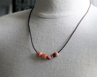 Men's Leather Cord Orange Agate Bead Necklace