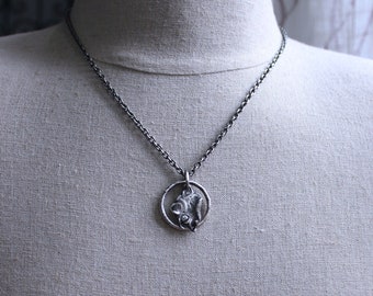 Men's Silver Brutalist Pendant Necklace, Abstract Hoop