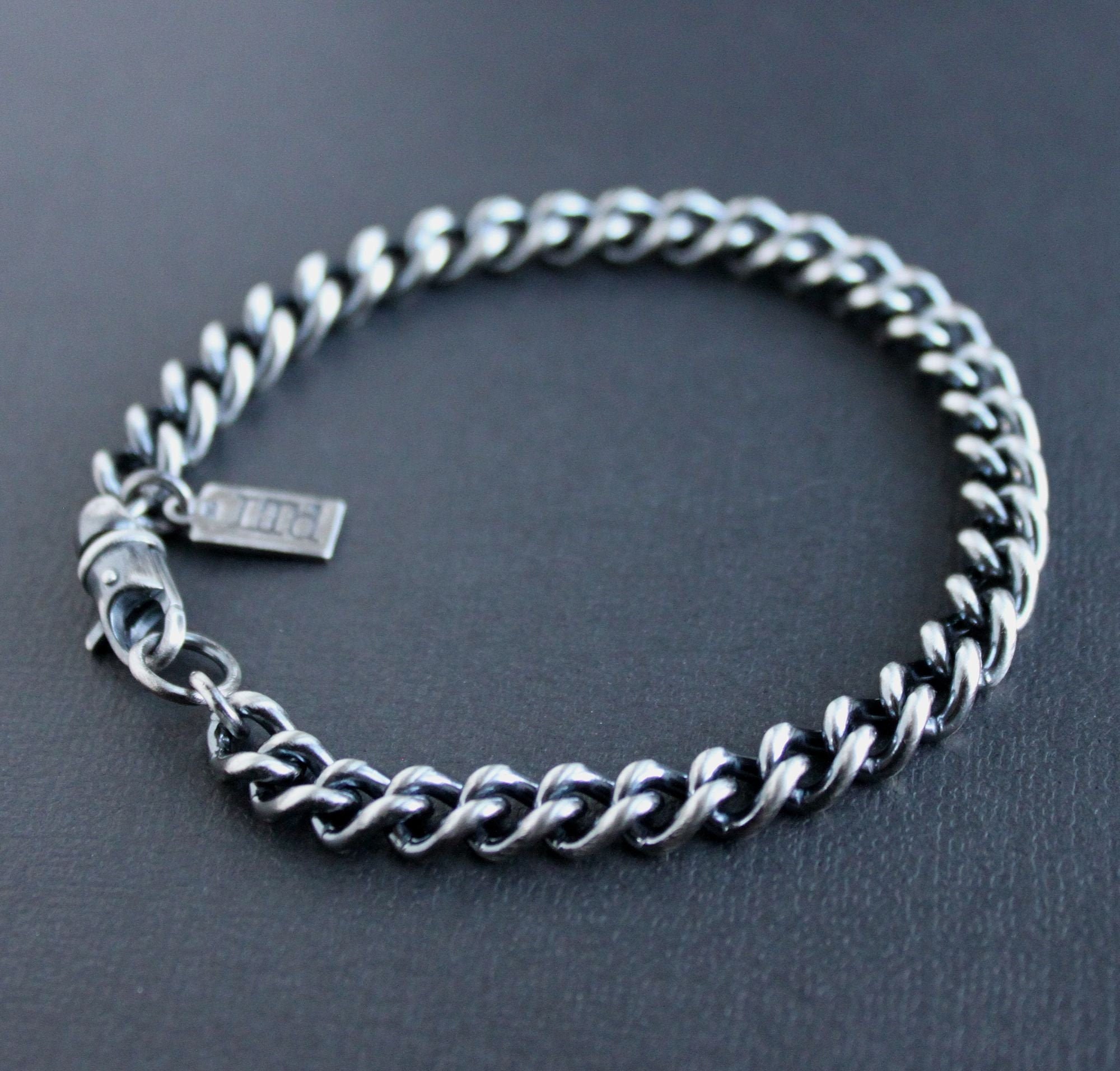 Men's Heavy Curb Chain Bracelet Oxidized Sterling Silver | Etsy