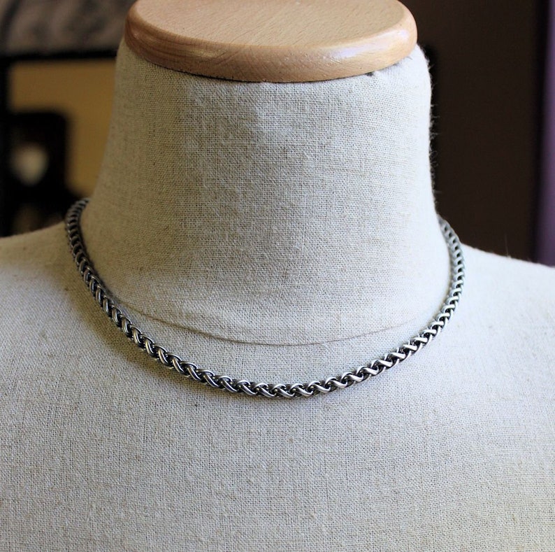 Mens 5mm Wheat Chain Necklace Oxidized Sterling Silver Etsy