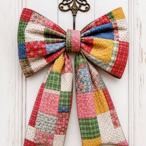 Giant Quilted Bow Pattern PDF | Oversized Patchwork Door Decor | Farmhouse Wreath | Beginner Sewing | Scrap Fabric | Instant Download