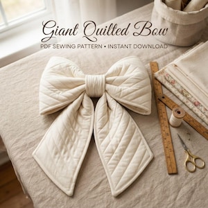 Patron PDF de couture pour nœud papillon géant matelassé, tutoriel pour nœud papillon surdimensionné en tissu, nœud bouffant à faire soi-même, patron facile pour débutants avec photos, téléchargement instantané