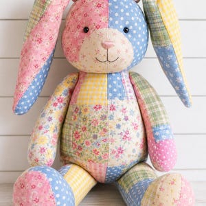 Fabric Bunny Pattern PDF | Quilted Patchwork Toy | Beginner Sewing | DIY Stuffed Animal | Baby Gift Tutorial | Instant Download