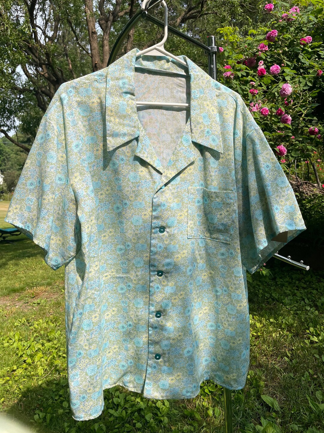 Ladies Floral Blue Hawaiian Shirt