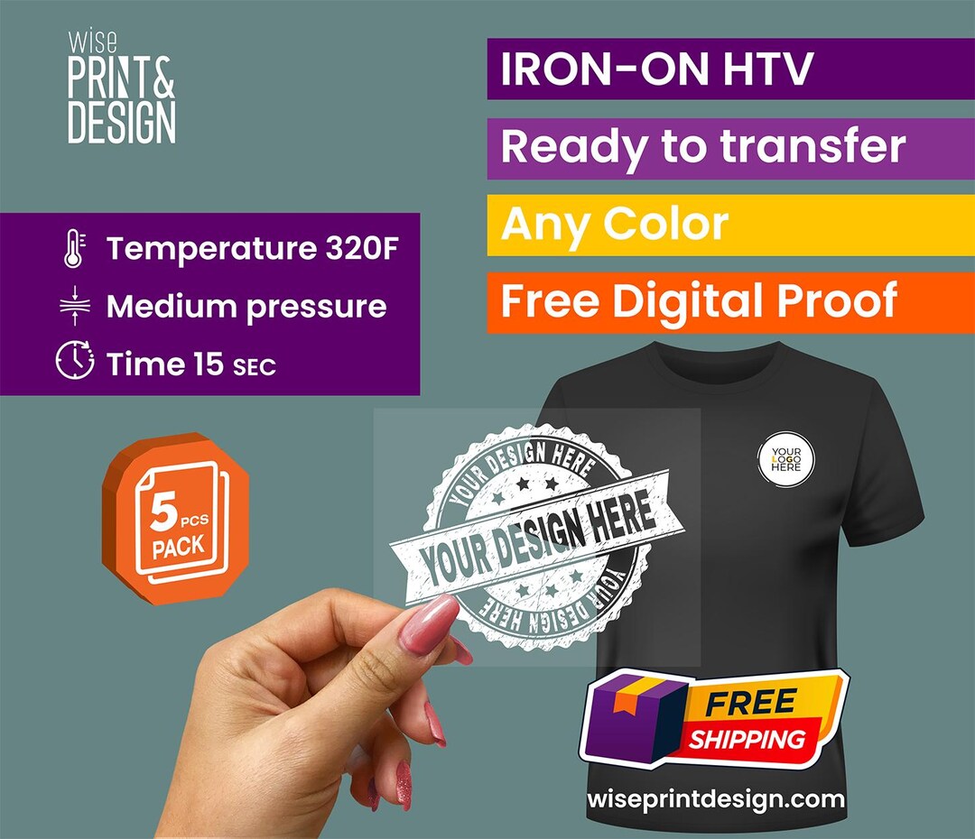 Custom Iron on Vinyl Heat Transfer - Logo, Image, Text - 5 Pack - Etsy