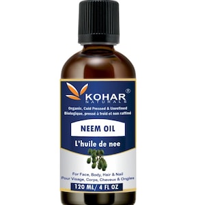 Neem Oil. 100% Pure Natural Cold Pressed Hexane Free Neem Carrier oil for Skin, Face, Body and Hair Massage Oil.120 ml