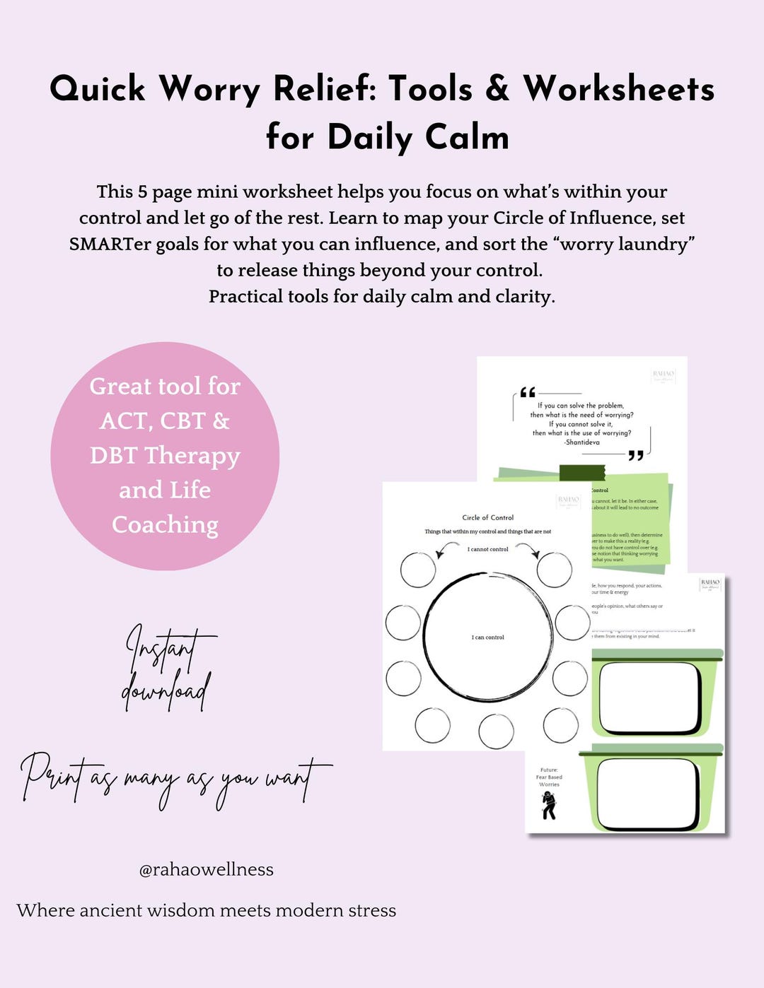 Quick Worry Relief: Anxiety, Stress Worksheets, Daily Calm Tools ...