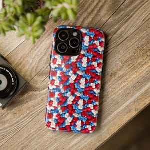 Floral Pattern Phone Case, Red White Blue Abstract Grip Cover, USA Inspired iPhone Samsung Pixel Case, 4th of July Gift, Patriotic Decor