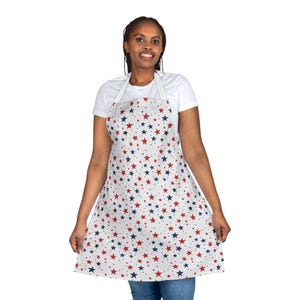 Patriotic Star Apron - Red White and Blue Kitchen Apron for Men Women, 4th of July BBQ Gift, Adjustable Chef Apron, All Strap Colors