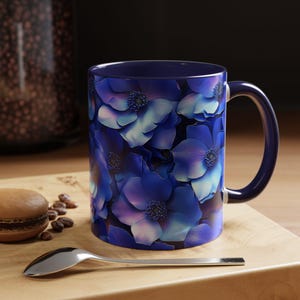 Floral Accent Coffee Mug, Vibrant Blue Flower Mug, Gift for Her, Tea Lover Mug, Home Decor, Coffee Lover Gift, Mother&#39;s Day Mug, Vibrant Art