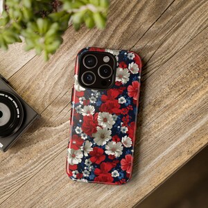 Red White Blue Floral Phone Case, Patriotic Summer Flowers, 4th of July Gift for Her, USA Theme Case for iPhone Samsung Pixel