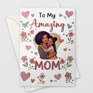 Mother's Day Black Ethnic Card, Hearts, Personalised Card, Greeting Postcards, Cute Floral Designs, Gift Ideas for Moms, Stationery Set
