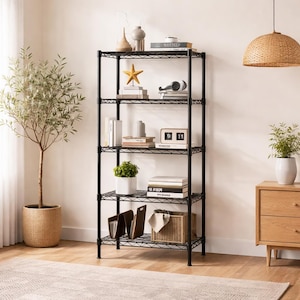 5 Tier Metal Storage Shelf, Adjustable Wire Shelving Unit, Space Saving Organizer Rack