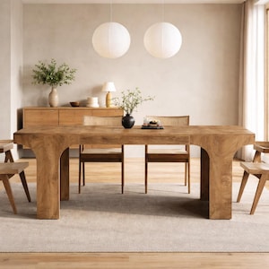 Farmhouse Dining Table for 6-8, 71" Large Rustic Wood Kitchen Table, Rectangular Dining Room Table, Modern Arched Base Table