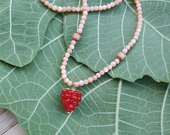 Handmade Necklace with a glass Raspberry charm