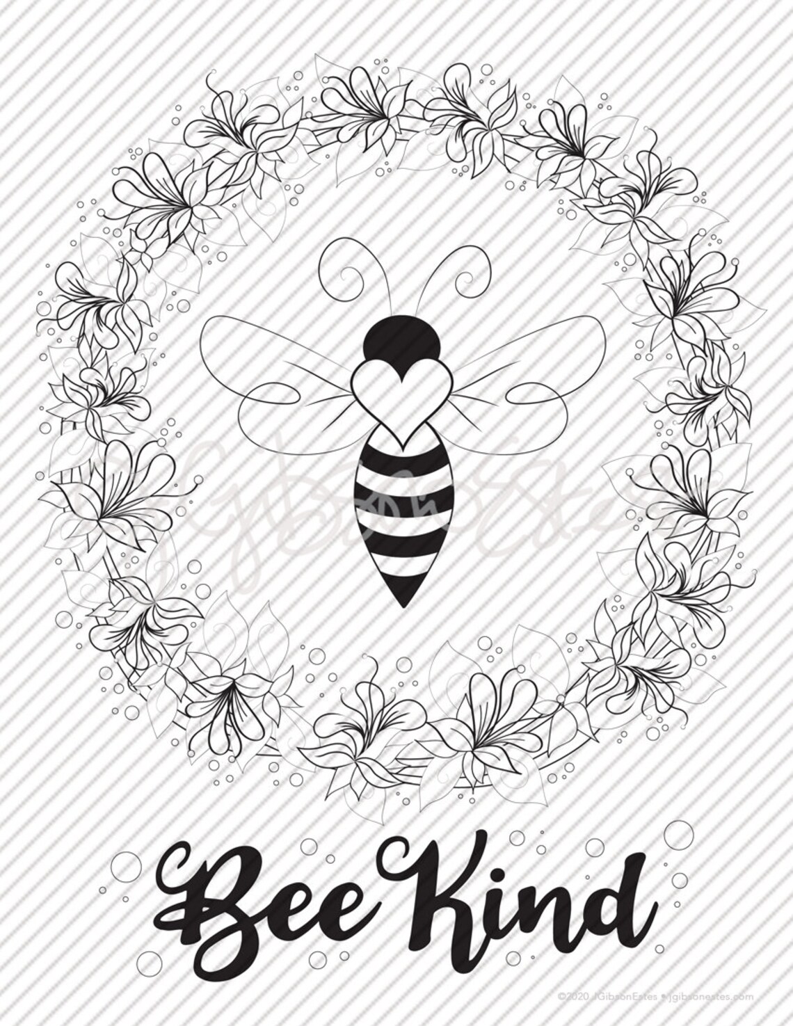 Bee Kind Printable Coloring Page Digital Stamp | Etsy