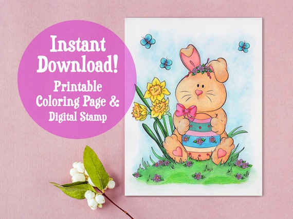 Easter Bunny Printable Coloring Page Digital Stamp