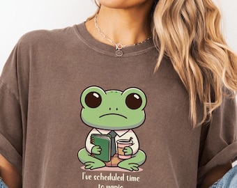 Camiseta divertida de rana con colores cómodos, camiseta con humor sobre salud, camiseta linda de rana para la ansiedad, camiseta con humor Frogcore Gen Z, atuendo acogedor de meme de rana para introvertidos