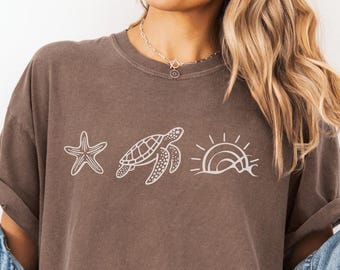 Comfort Colors Sea Turtle Shirt, Ocean Wave Sun Tee, Coastal Apparel, Beach Lover Gift, Marine Life Aesthetic T-Shirt, Summer Vibe Shirt