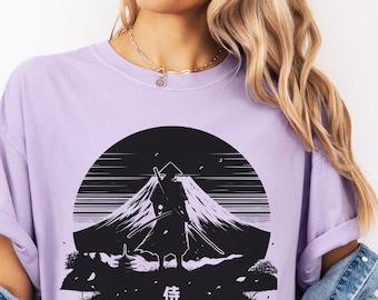 Samurai-shirt comfortabele kleuren, T-shirt Mt Fuji Japanese Warrior, Bushido Graphic Tee, Japans esthetisch shirt, Zen Katana Art, Japan Travel Tee