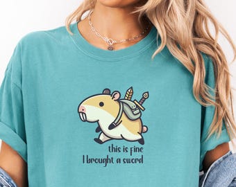 Cute Hamster Shirt, Funny Sword Animal Tee, Sarcastic Comfort Colors Gamer T-Shirt, RPG Meme Gift, Cute Warrior Rodent, Quirky Gaming Gift