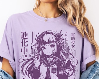 Cyber Girl Anime Shirt Comfort Colors, Japanese Techwear Aesthetic