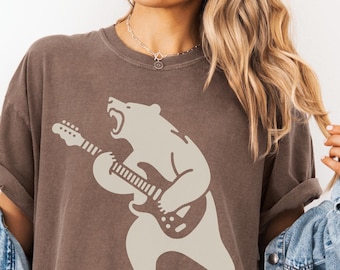 Rock Bear Shirt, Electric Guitar Animal Tee, Comfort Colors Music Lover Gift, Bear Rock Band T-Shirt, Unique Musician Apparel, Music Teacher