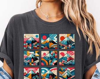 Retro Japan Nature T-Shirt, Japanese Mountain Graphic Tee, Mount Fuji Shirt, Sunshine Shirt, Tokyo Asian Top, Harajuku Fashion, Travel Japan