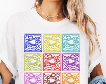 Fish Graphic T-Shirt, Pop Art Fish Shirt, Sea Life Tee, Ocean Lover Gift, Summer Marine Life Top, Beach Nature Lover Tee, Coastal Aesthetic