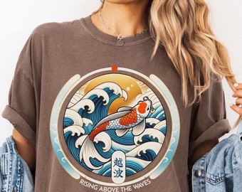 Vintage Koi Fish, Boho Graphic Tee, Japanese Street Wear, Koi Fish Shirt, Luck Shirt, Comfort Colors, Japanische Welle, Japanese Fish Shirt