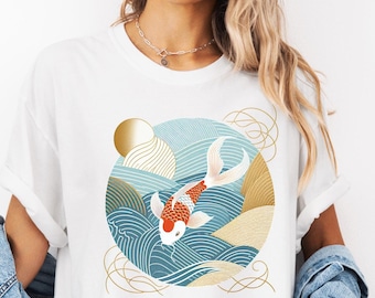 Vintage Koi Fish, Boho Graphic Tee, Japanische Welle, Japanese Fish Shirt, Japanese Street Wear, Koi Fish Shirt, Luck Shirt, Comfort Colors
