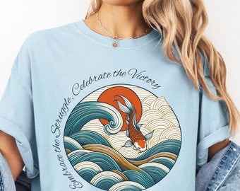 Vintage Koi Fish, Boho Graphic Tee, Luck Shirt, Comfort Colors, Japanische Welle, Japanese Fish Shirt, Japanese Street Wear, Koi Fish Shirt