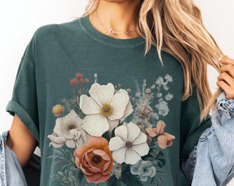 Retro Nature Graphic Tee, Vintage Botanical Flower Shirt, Cottagecore Floral Tee, Aesthetic Plant Top, Garden Lover Gift, Wildflower T-Shirt