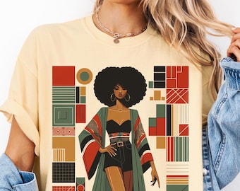 Koszulka Sistas Afro American, koszulka z czarną historią, afrocentryczna, prezent dla afrykańskiej kobiety, koszulka Comfort Colors z melaninową królową, prezent dla dziewczyny o brązowej skórze