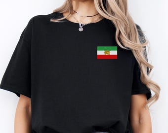 T-shirt drapeau iranien, t-shirt graphique lion et soleil de Perse, chemise Shir-o-Khorshid, cadeau du patrimoine iranien, vêtements patriotiques de la fierté perse