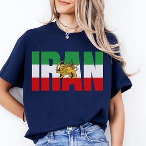 Iransk flagga-t-shirt, persisk lejon och solgrafik-t-shirt, Shir-o-Khorshid-tröja, iransk kulturarvsgåva, patriotisk persisk stolthetsklädsel
