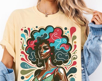 Koszulka Comfort Colors Melanin Queen, koszulka Sistas Afro American, koszulka z czarną historią, prezent dla dziewczyny o brązowej skórze, prezent dla Afrocentryka, prezent dla afrykańskiej kobiety