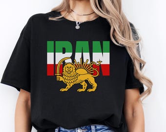 T-shirt drapeau iranien, t-shirt graphique lion et soleil de Perse, chemise Shir-o-Khorshid, cadeau du patrimoine iranien, vêtements patriotiques de la fierté perse