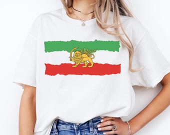 T-shirt drapeau iranien, t-shirt graphique lion et soleil de Perse, chemise Shir-o-Khorshid, cadeau du patrimoine iranien, vêtements patriotiques de la fierté perse