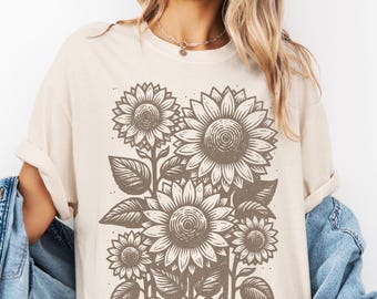 Vintage Sunflower T-Shirt, Boho Wildflowers Tee, Wildflower Tee, Comfort Colors, Pressed Flowers Shirt, Cottagecore Tee, Vintageflower Tee