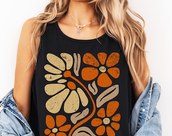 90s Vintage Flower Print Tank Top, Matisse Floral Tank Top, Y2K Aesthetic Tank, Retro Summer Festival Outfit, Boho Hippie Pressed Flowers