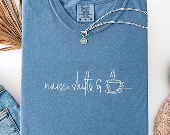 Nurse Shifts and Coffee Line Art Shirt Comfort Colors, Funny Nurse Gift Tee, Night Shift Nurse T-Shirt, Coffee Lover Nurse Tee, RN Gift Tee