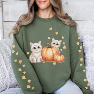 Kitten Pumpkin Sweatshirt, Fall Cat Lover Gift, Autumn Leaves Pullover, Cute Pet Parent Top, Kitty Apparel, Cat Mom Gift, Unique Cat dad Top
